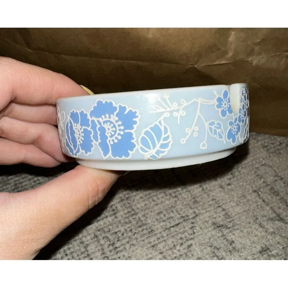 VTG Ashtray Japan Trinket‎ Dish 60 Light Blue Floral Beautiful